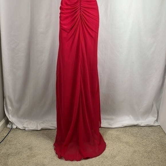 Betsy & Adam Red Gown with Beading & Cascading Skirt, Size 2 - Picture 9 of 14